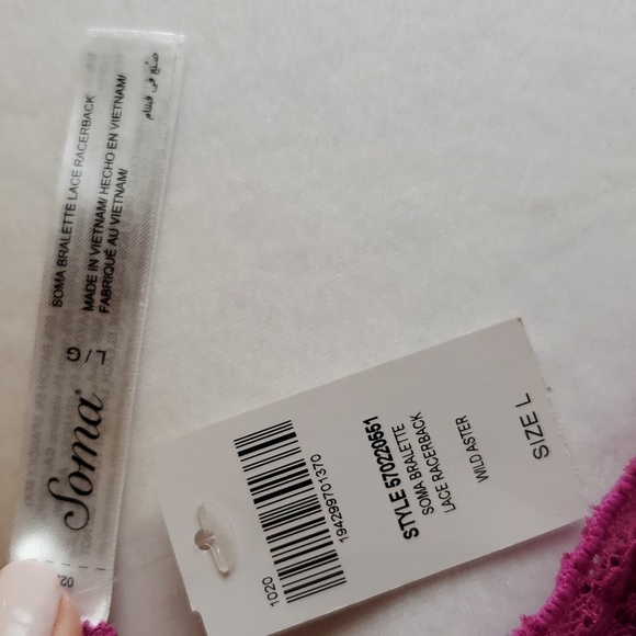 SOMA 💖NWT💖 Size Large Bralette Lace Racerback "Magenta" Color! 💖💖💖 - Picture 11 of 13